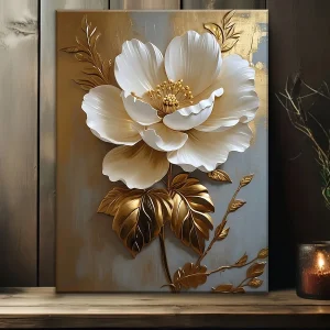1PC Elegant White Floral Gold Flower Wall Decoration